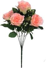Zijden Rozen Sweety Rose met Gips 5 knoppen Boeket 31 cm, Nieuw