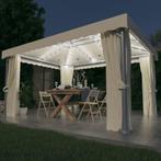 vidaXL Prieel met gordijn en LED-lichtslinger 4x3 m crèmewit, Tuin en Terras, Partytenten, Verzenden, Nieuw