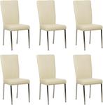 Set van 6 Crème leren moderne eetkamerstoelen - poot, Huis en Inrichting, Stoelen, Nieuw, Vijf, Zes of meer stoelen, Modern, Leer