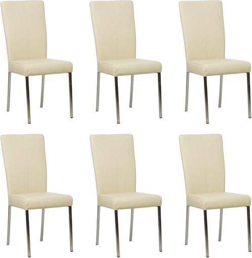 Set van 6 Crème leren moderne eetkamerstoelen - poot, Huis en Inrichting, Stoelen, Nieuw, Vijf, Zes of meer stoelen, Leer, Ophalen of Verzenden