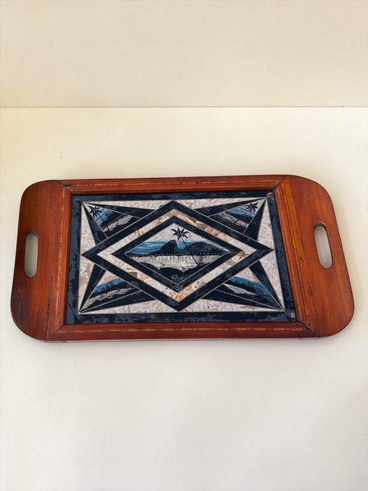 Dienblad - Hout, Morpho-vlinder vleugels -, Antiek en Kunst, Curiosa en Brocante