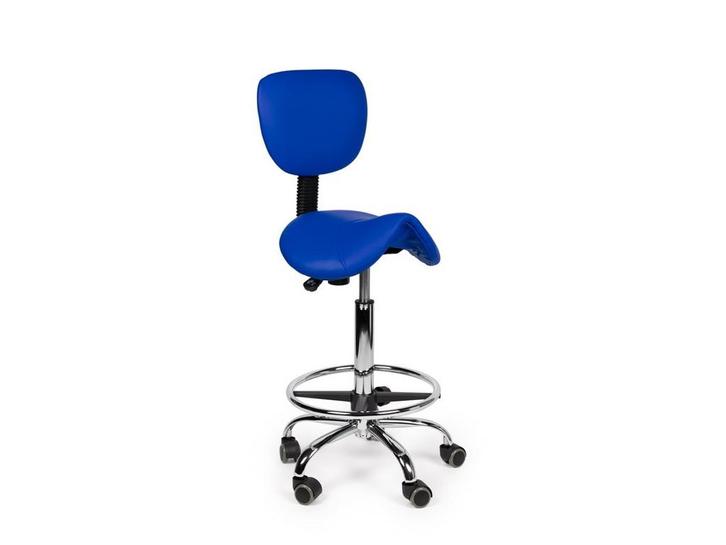 Zadelkruk Rugleuning Blauw - Standaard + Voetsteun, Huis en Inrichting, Krukjes, Nieuw, In hoogte verstelbaar