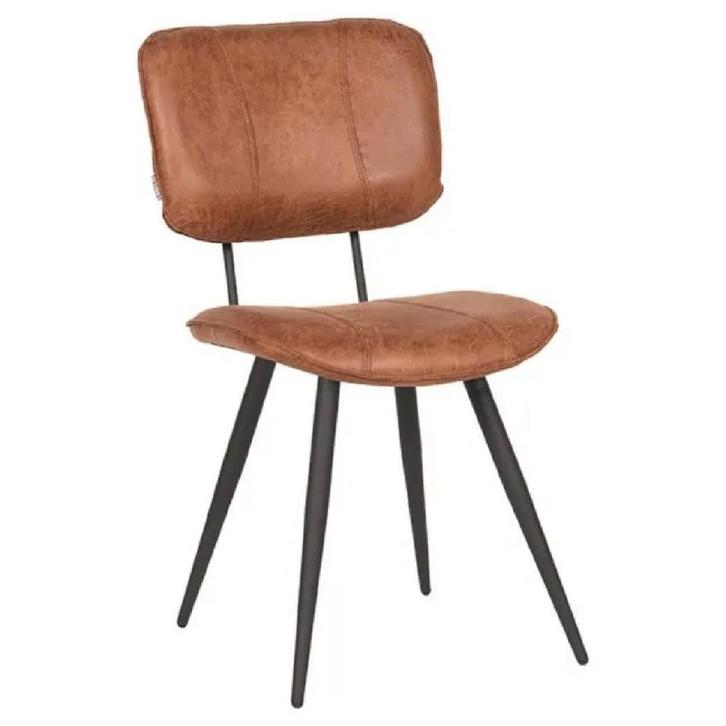 Stoel | Leer/Metaal | Cognac | Zwart Frame | Indoor |, Zakelijke goederen, Horeca | Keukenapparatuur, Nieuw in verpakking, Verzenden
