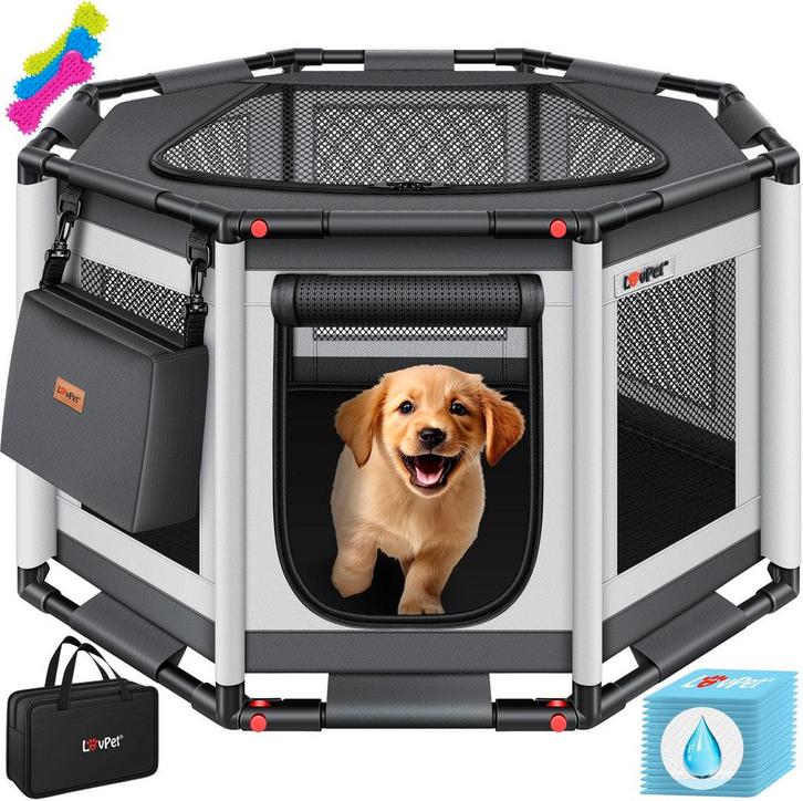 Puppyren - Hondenren- Dierenren - 62x112x112 cm - Grijs - LO, Animaux & Accessoires, Maisons pour chiens, Envoi