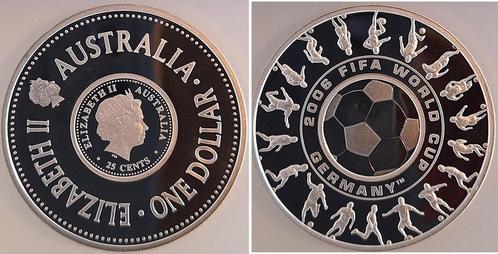 1 Dollar en 25 Cent Australien 2006 Fifa 2 in 1 zilver, Postzegels en Munten, Munten | Amerika, Verzenden