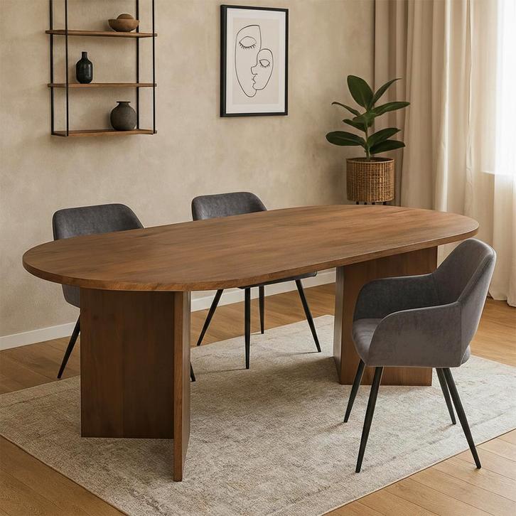 Mangohouten Eettafel Eilis 240x110 cm Walnoot, Huis en Inrichting, Tafels | Eettafels, Nieuw, Overige houtsoorten, Overige vormen