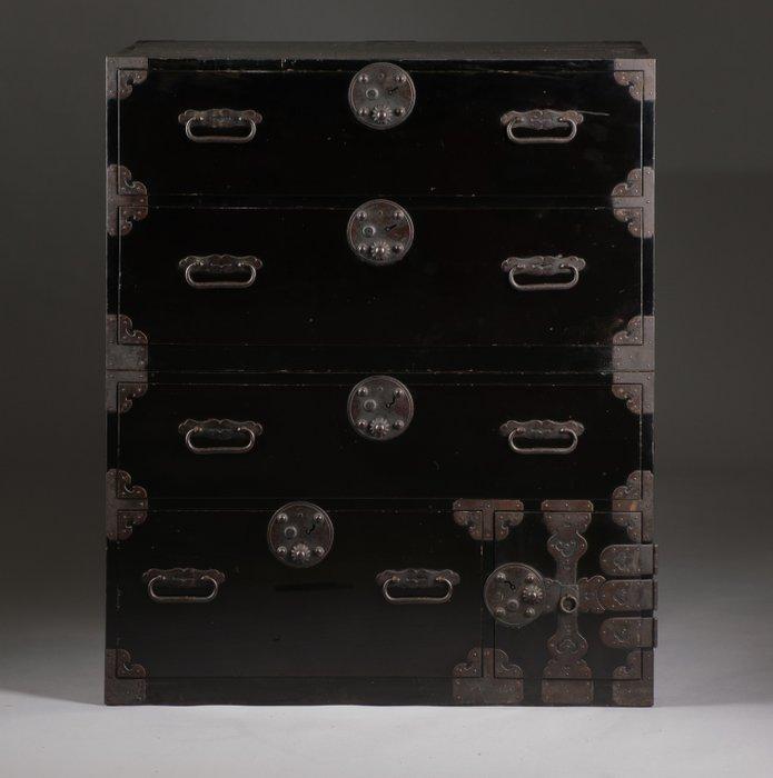Antieke zwart gelakte Shonai-kist in twee delen. - Hinoki, Antiek en Kunst, Antiek | Overige Antiek