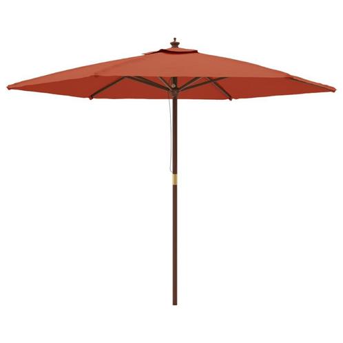 Houten Parasol Terracotta 3m | Retour Deal | Laatste Stuks!, Tuin en Terras, Parasols, 2 tot 3 meter, Nieuw, Stokparasol, Verzenden