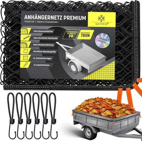 KESSER® Aanhangernet met spankabel - 1,5x2,2m - Zwart, Doe-het-zelf en Bouw, Gereedschap | Overige machines, Verzenden