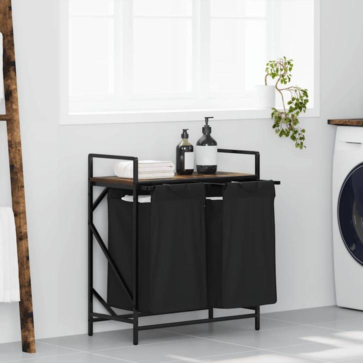 vidaXL Wasmand 2 vakken met plank gerookt eikenkleurig, Huis en Inrichting, Woonaccessoires | Overige, Nieuw, Verzenden