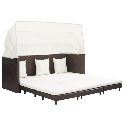 vidaXL Slaapbank met luifel 3-zits verlengbaar poly rattan, Tuin en Terras, Tuinsets en Loungesets, Nieuw, Verzenden