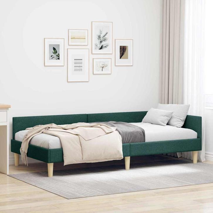 vidaXL Hoek Bed Frame Donkergroen 80 x 200 cm Stof, Huis en Inrichting, Slaapkamer | Bedden, Nieuw, Verzenden