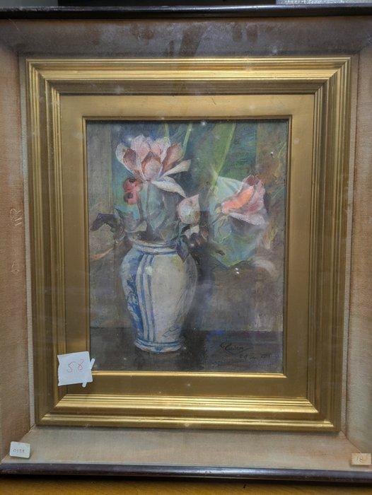 Giuseppe Casciaro (1863-1941) - Vaso con fiori, Antiek en Kunst, Kunst | Schilderijen | Klassiek