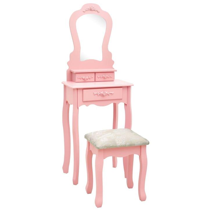 vidaXL Kaptafelset met kruk 50x59x136 cm paulowniahout roze, Huis en Inrichting, Tafels | Kaptafels, Nieuw, Verzenden