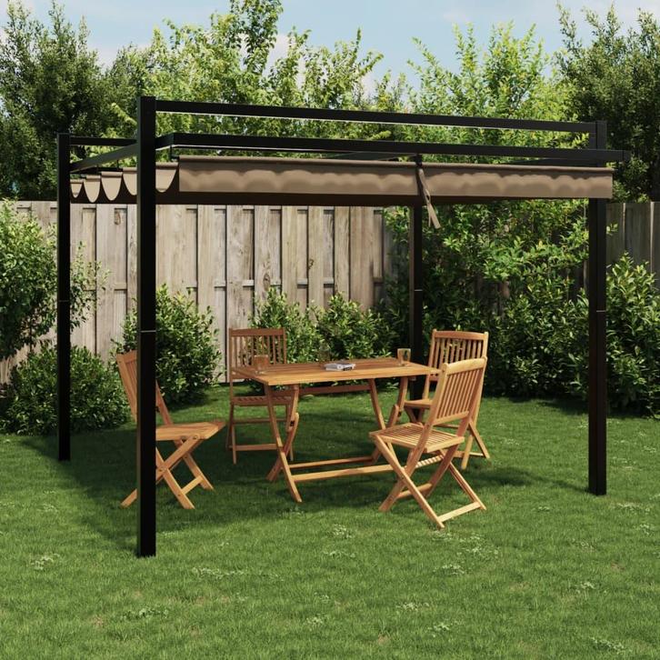 vidaXL Prieel met uittrekbaar dak 3x3 m aluminium taupe, Tuin en Terras, Partytenten, Nieuw, Verzenden