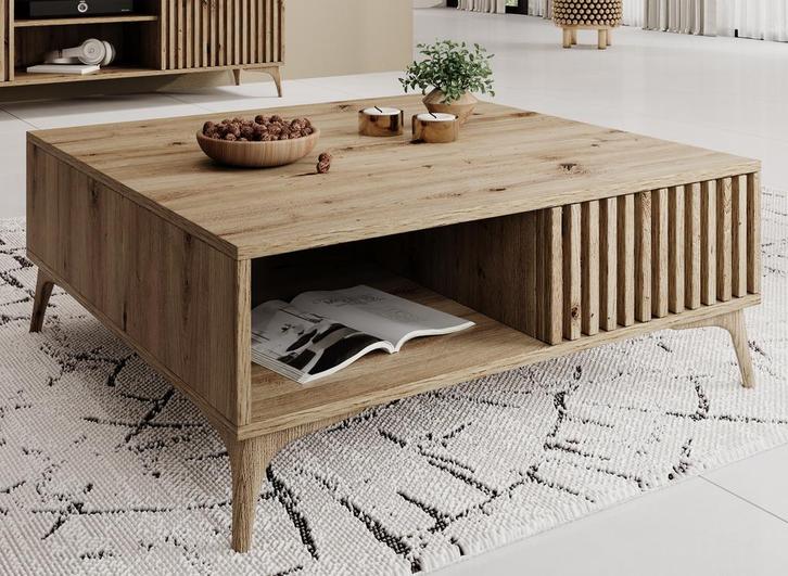 Meubella Salontafel vierkant eiken 80 cm | 1 lade | Latjes, Huis en Inrichting, Tafels | Salontafels, Nieuw, 50 tot 100 cm, Minder dan 50 cm