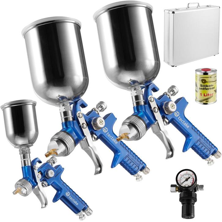 tectake 3 HVLP lakspuitpistolen (0,8/1,3/1,7mm spuitmond) in, Auto diversen, Onderhoudsmiddelen, Verzenden