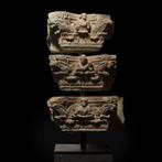 Gandhara Schist Drie Pilaster kapitelen - 16×31×. cm