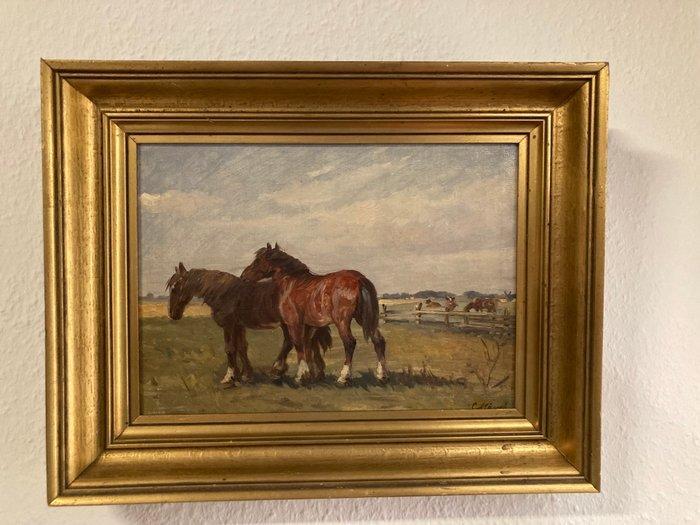 Carl Münch (1921-?) - Arbeitspferde auf der Weide, Antiek en Kunst, Kunst | Schilderijen | Klassiek