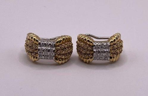 Oorbellen - 18 karaat Geel goud, Witgoud -  0.18ct. tw., Handtassen en Accessoires, Oorbellen