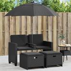 vidaXL Tuinbank 2-zits met parasol en voetenbanken poly, Tuin en Terras, Verzenden, Nieuw