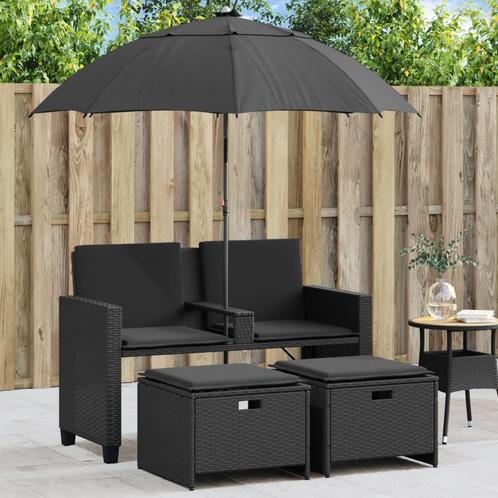vidaXL Tuinbank 2-zits met parasol en voetenbanken poly, Tuin en Terras, Tuinsets en Loungesets, Nieuw, Verzenden