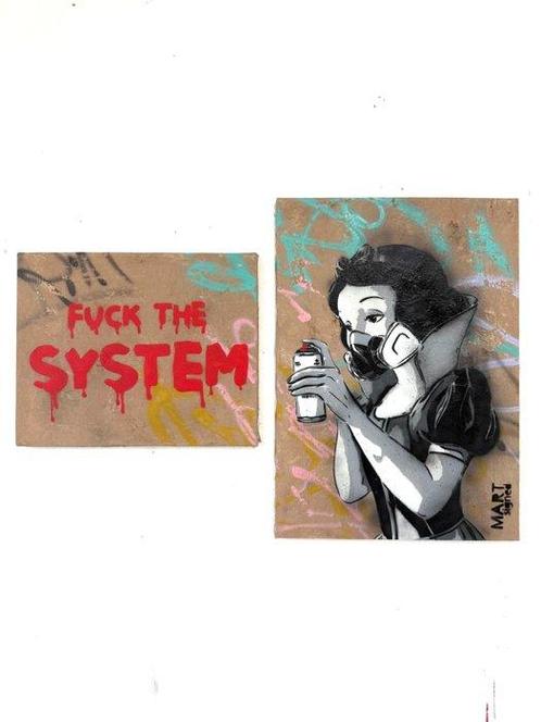 Mart Signed - FUCK THE SYSTEM (Disney Biancaneve ), Antiek en Kunst, Kunst | Schilderijen | Modern