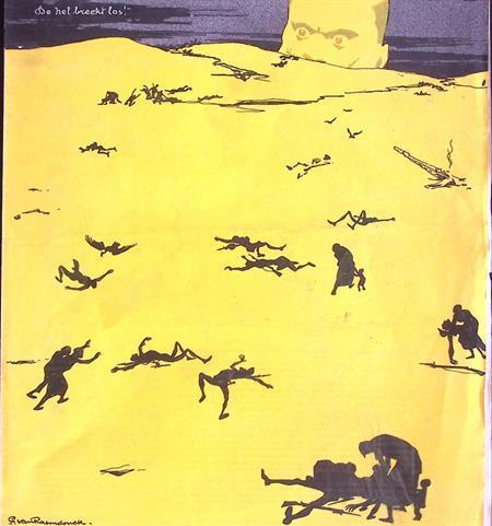 Mussolini en oorlog in Abyssinië op spotprent (lijst optie), Antiek en Kunst, Kunst | Litho's en Zeefdrukken, Verzenden