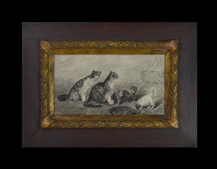 Louis-Eugene Lambert 1825-1900. - Famille de chats., Antiek en Kunst, Kunst | Schilderijen | Klassiek