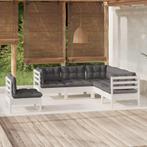 vidaXL 5-delige Loungeset met kussens grenenhout wit, Tuin en Terras, Verzenden, Nieuw, Loungeset
