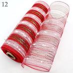Decomesh metallic 12 rood wit groen draad 26 cm rol 9 meter, Nieuw