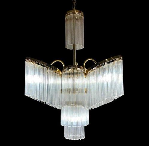 Plafondlamp - Glas, Messing - Kroonluchter in watervalvorm, Antiek en Kunst, Curiosa en Brocante