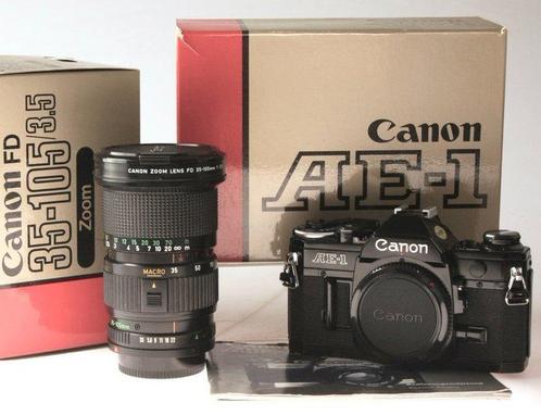 Canon AE-1 black & FD 3,5/35-105mm Appareil photo reflex, Audio, Tv en Foto, Fotocamera's Analoog