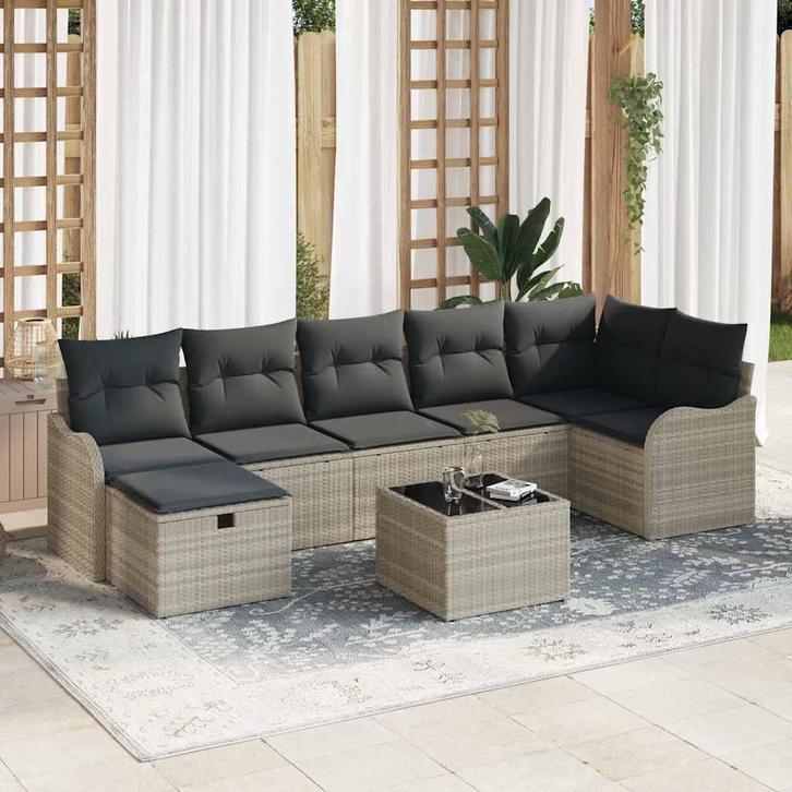 vidaXL Tuinbank Set met kussen met opslag 8 pcs Lichtgrijs, Tuin en Terras, Tuinsets en Loungesets, Nieuw, Verzenden