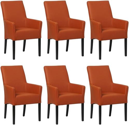 Set van 6 Cognac leren landelijke eetkamerstoelen - Toledo, Huis en Inrichting, Stoelen, Overige kleuren, Vijf, Zes of meer stoelen