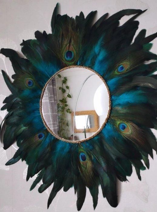 Spiegel - pluim - Spiegel jujuhat pauw 50 cm, Antiek en Kunst, Kunst | Designobjecten