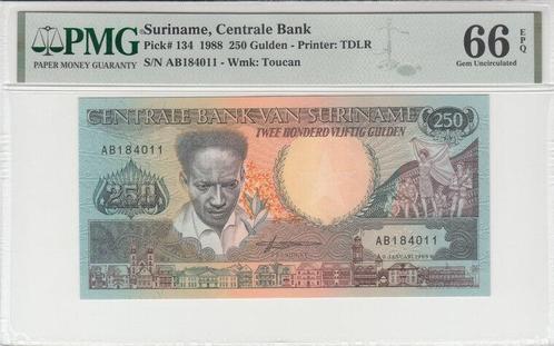 1988 Suriname P 134 250 Gulden Pmg 66 Epq, Timbres & Monnaies, Billets de banque | Europe | Billets non-euro, Envoi