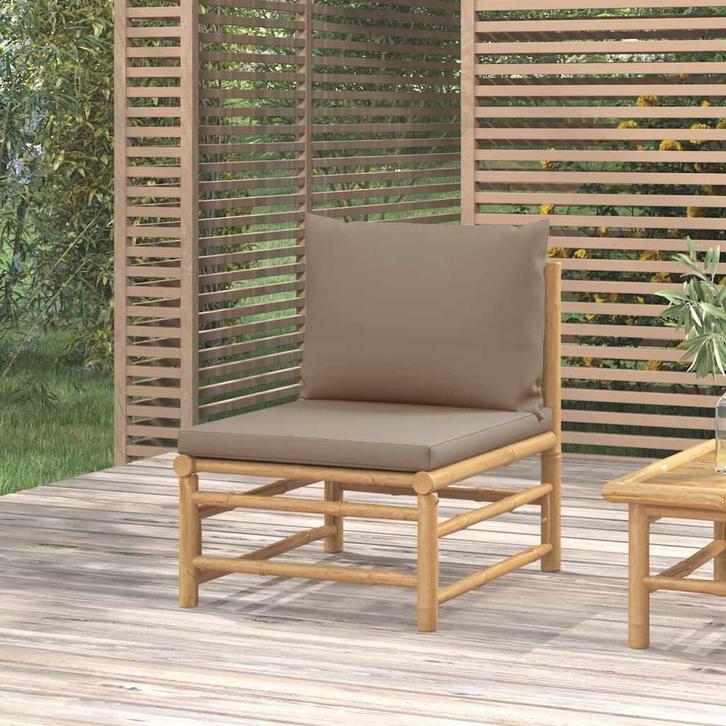 vidaXL Tuinmiddenbank met kussens bamboe taupe, Tuin en Terras, Tuinsets en Loungesets, Nieuw, Verzenden