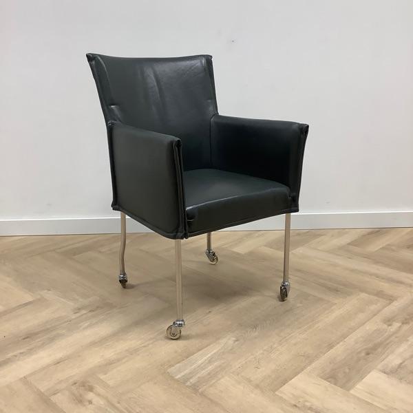 verrijdbare leder vergaderstoel / fauteuil, donker groen -, Huis en Inrichting, Stoelen, Gebruikt, Eén