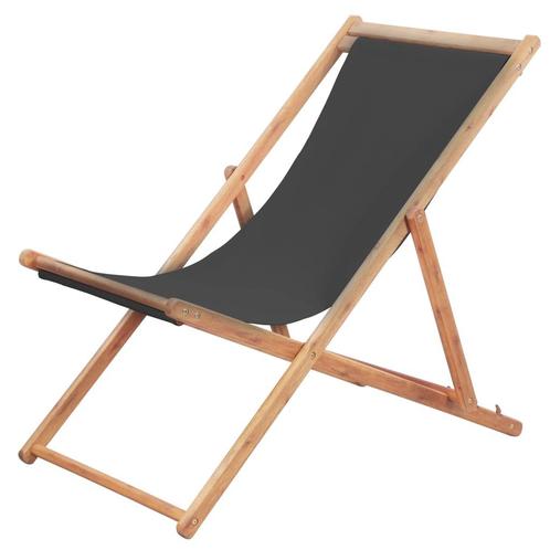 vidaXL Strandstoel inklapbaar stof en houten frame grijs, Tuin en Terras, Tuinstoelen, Nieuw, Verzenden