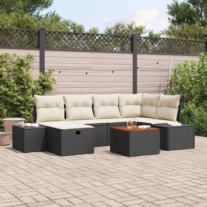 vidaXL Tuinbank Set met kussen met opslag 7 pcs Zwart Poly, Tuin en Terras, Tuinsets en Loungesets, Nieuw, Verzenden