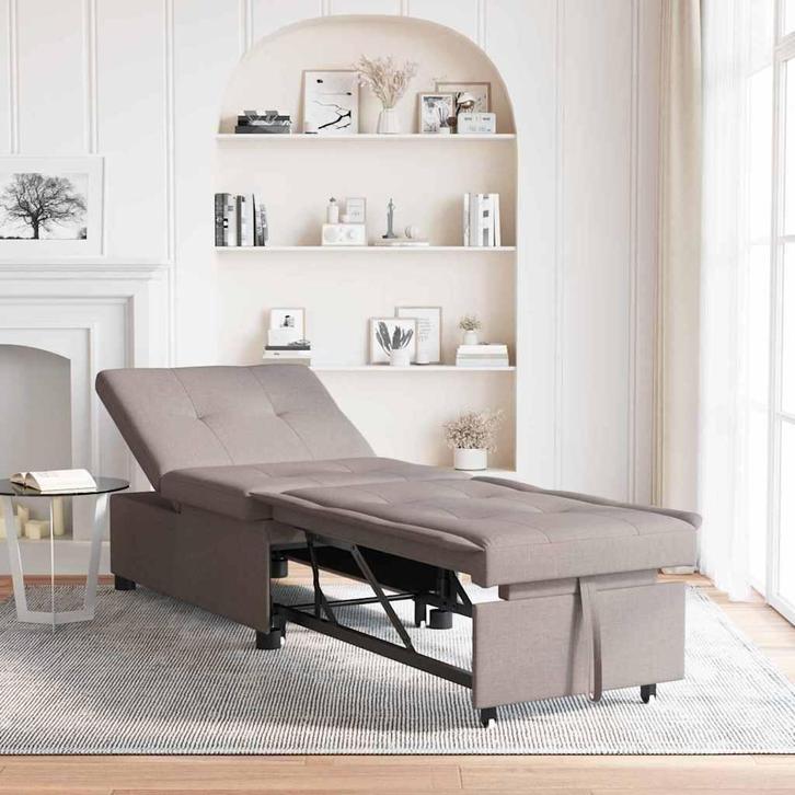 vidaXL Slaapbank Taupe 194 x 67 x 37 cm Stof, Huis en Inrichting, Zetels | Zetels, Nieuw, Verzenden