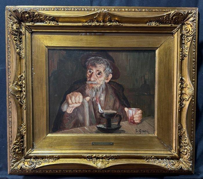Tullio Grassi (1946-2011) - Il vecchietto, Antiek en Kunst, Kunst | Schilderijen | Klassiek