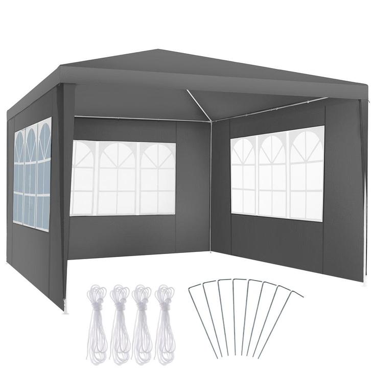 tectake Tuinpaviljoen Baraban 3x3m met 3 zijdelen - grijs, Tuin en Terras, Partytenten, Verzenden