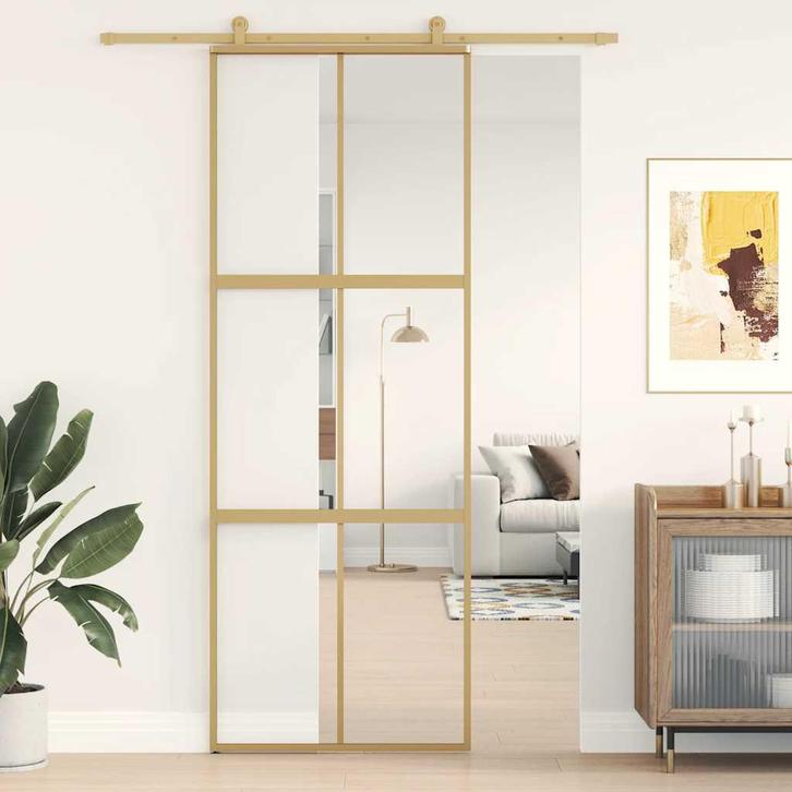 vidaXL Schuifdeur 76x205 cm helder ESG-glas en aluminium, Doe-het-zelf en Bouw, Deuren en Vliegenramen, Nieuw, Verzenden