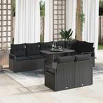 vidaXL 9-delige tuinbankset met kussens in zwart poly rattan, Tuin en Terras, Verzenden, Nieuw