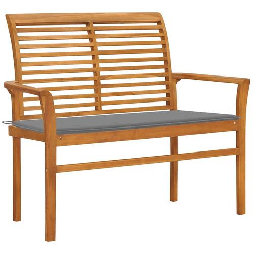 vidaXL Tuinbank met grijs kussen 112 cm massief teakhout, Tuin en Terras, Tuinsets en Loungesets, Nieuw, Verzenden