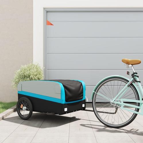vidaXL Fietstrailer 45 kg ijzer zwart en blauw, Fietsen en Brommers, Fietsaccessoires | Aanhangwagens en Karren, Nieuw, Verzenden