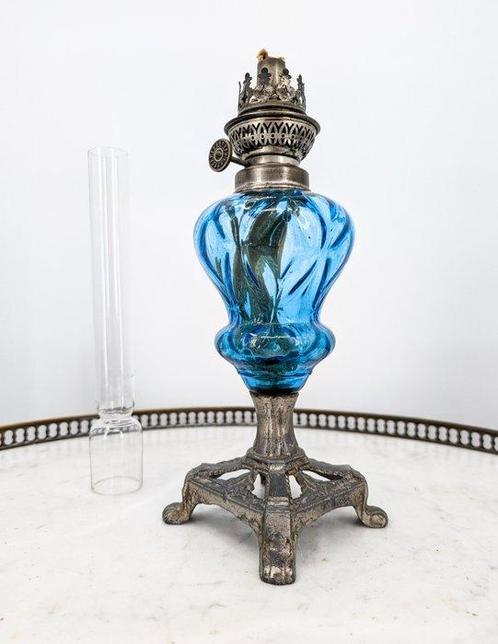 lampe pétrole  toupie bleu Azur - Lamp - glas, Antiek en Kunst, Antiek | Overige Antiek