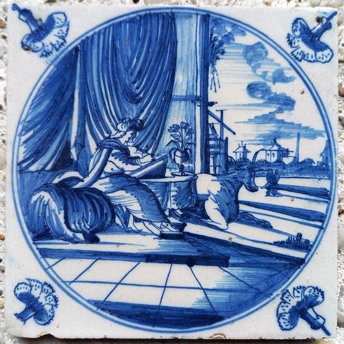 Tegel - Antieke Delftsblauwe tegel met bijbelse, Antiek en Kunst, Antiek | Glaswerk en Kristal